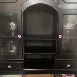 Black, wood Curio, Purple Knobs That Can Be Replaced w/ Any Colors 