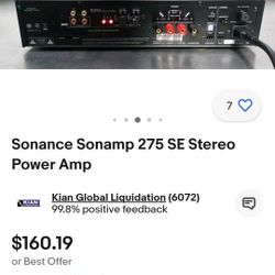 Sonance Sonamp 275 SE Stereo Power Amplifier In Good Conditions Include Power Cable But Not Remote Control 