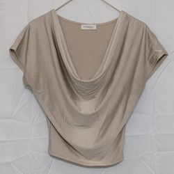 Attirance Beige Shimmer Cowl Neck Top - Size Medium