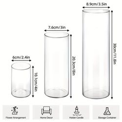 Glass cylinder vases 4, 8, 12 inch tall clear (pending)