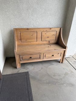Rustic Pine Wood Storage Bench with Drawers