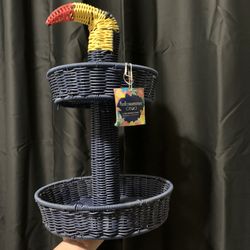 Ciroa Hello Summer Toucan Resin Wicker Serving 2 Tier Serving Stand 19” New with Tags