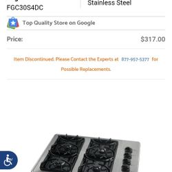 Fridgidare 30" Sealed Burner Gas Cooktop with 4 Burners & Electronic Ignition with 4 pots $125
