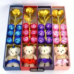 6 Soap Gold Foil Rose Bear Gift Box for Valentine's Day for Girlfriend 