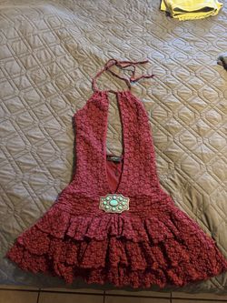 Outcast burgundy Crochet Halter Mini Dress