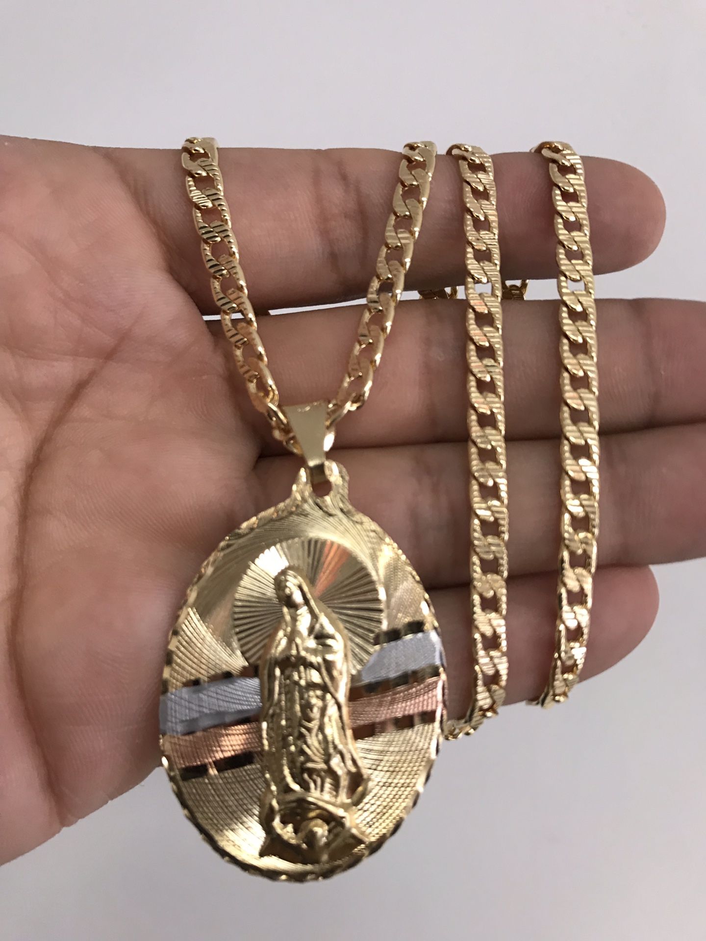 18k gold filled cuban link chain with Virgin Mary medallion