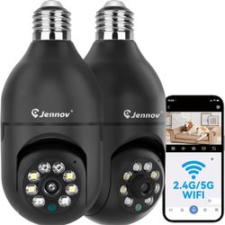 2 pack of 2K Light Bulb Security Camera, Auto-Tracking Security Cameras Wireless Outdoor, 360° PTZ,