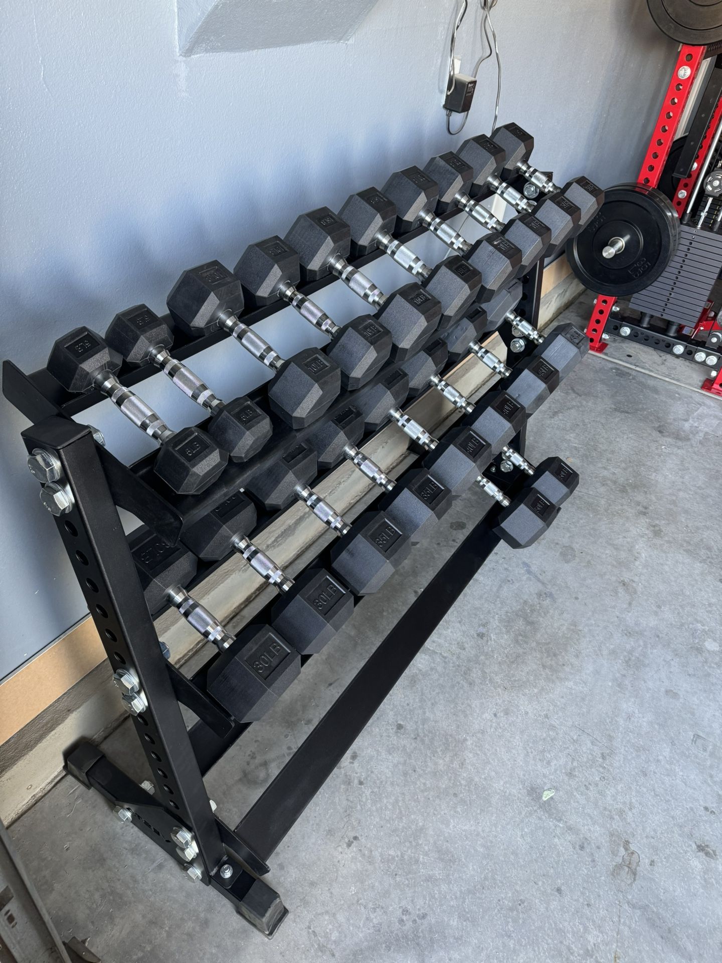 New Rubber Hex Dumbbells 5lbs-50lbs/Dumbbell rack included/ Gym Equipment/Weights/Exercise/Training 