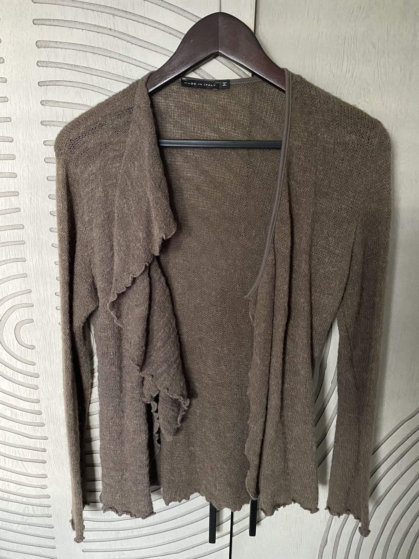 Designer Cardigan Made in Italy Mohair Wool Elastomer Brown Medium - Brand New