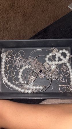 Large Silver Tone Jewelry Lot – Rings, Bracelets, Pearls