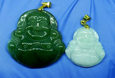 Burmese icy type A jadeite jade pendant lucky happy Buddha Duet 5.