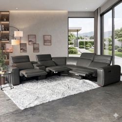 BRAND NEW Aiden & Ivy 6-piece Leather Power Reclining Sectional Sofa with Power Headrests, Gray
