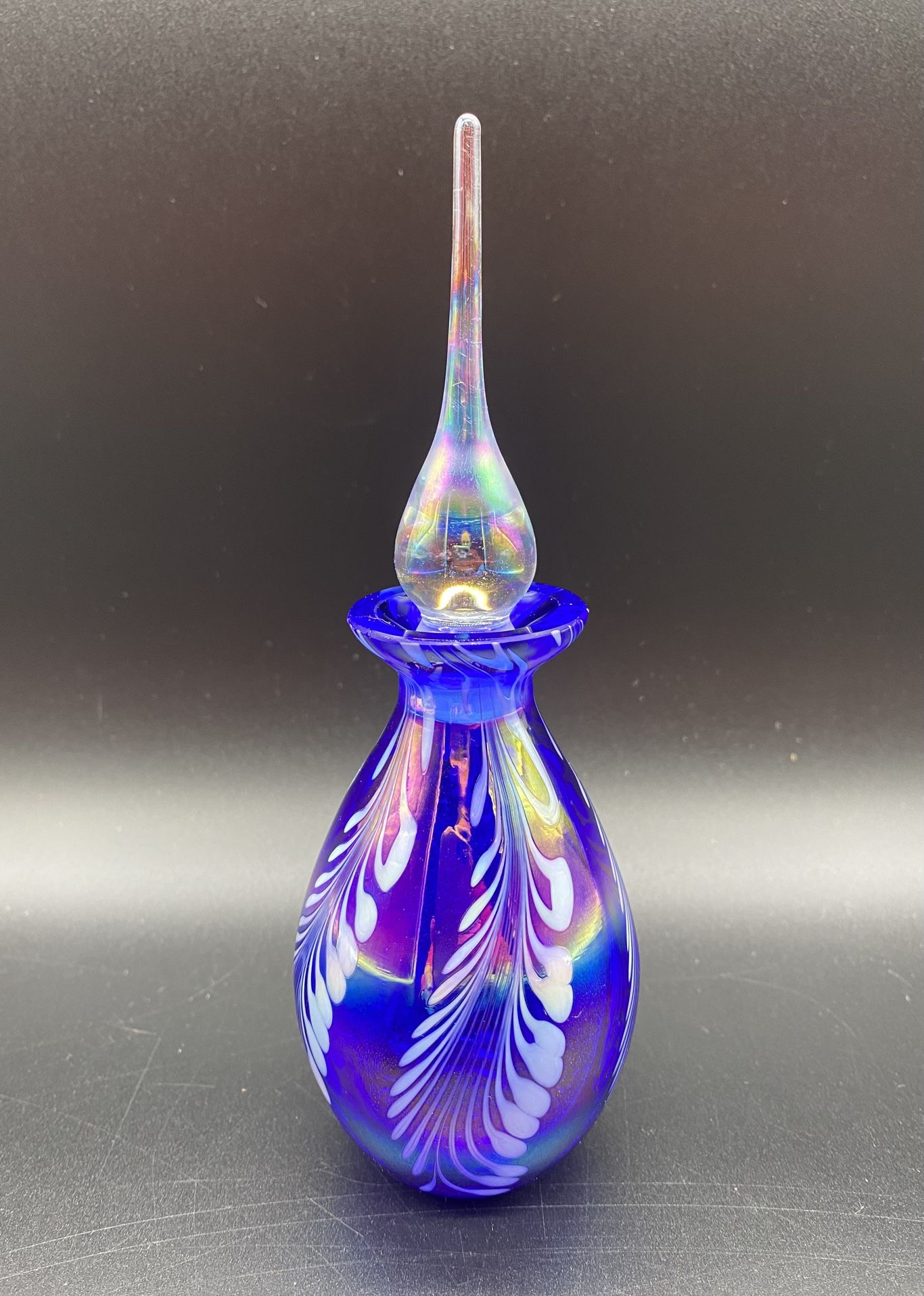 Cobalt Blue Iridescent Pulled Feather Perfume Bottle