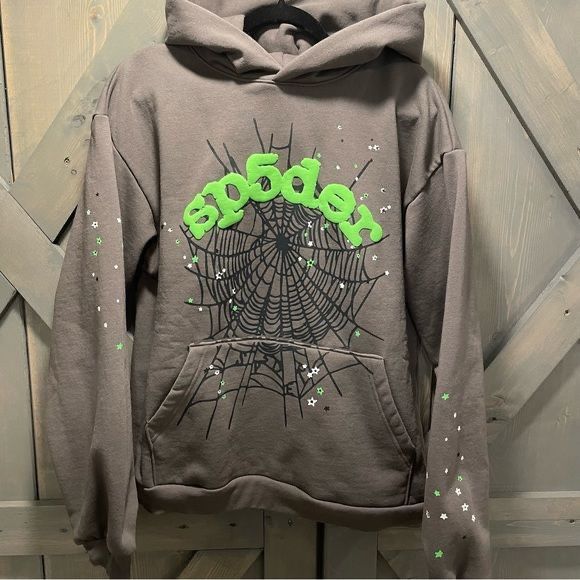Grey And Green Spyder Hoodie