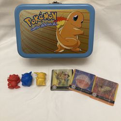 Vintage Pokemon Charmander Metal Lunch Box, Erasers and Reflective Cards