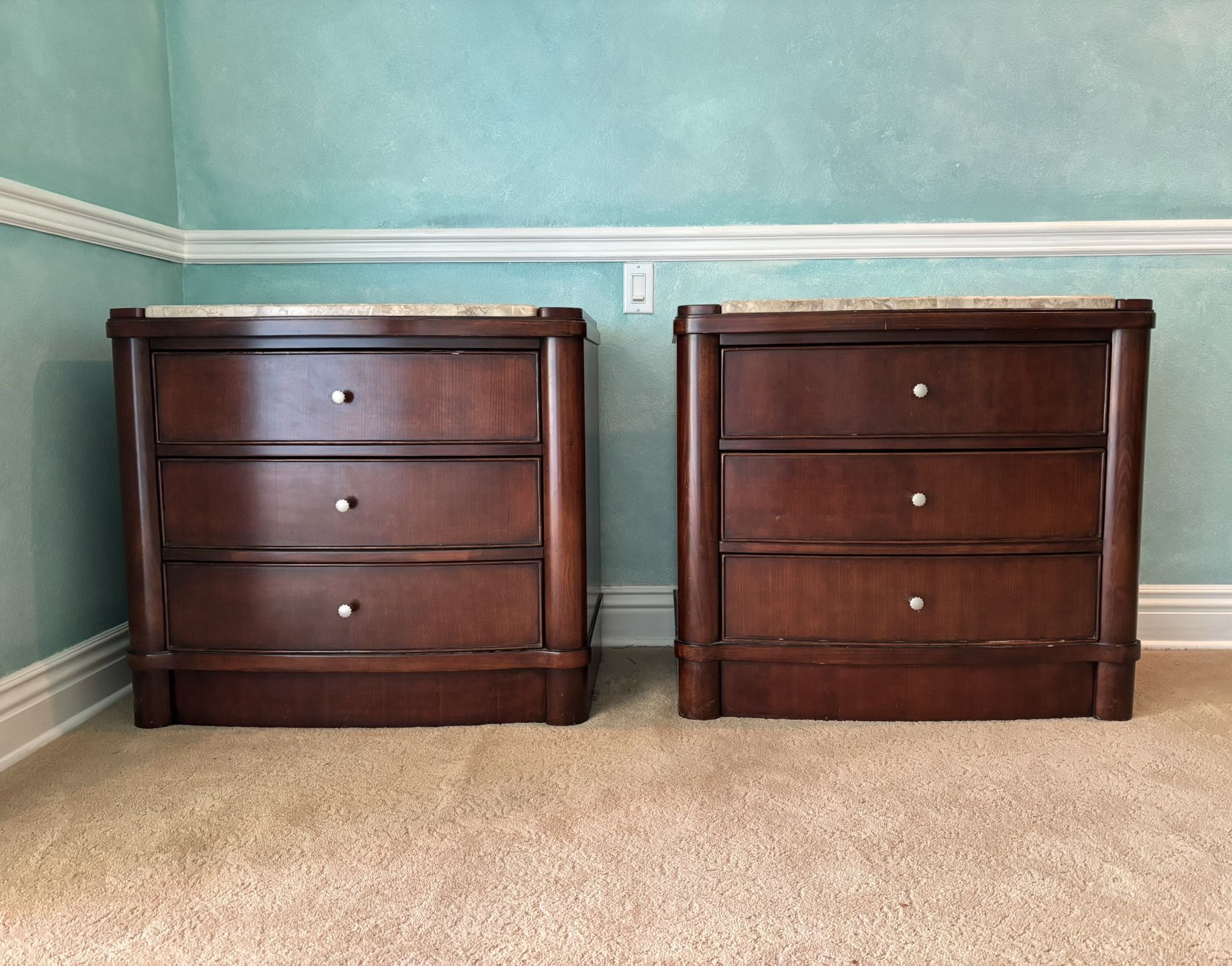 Oversized pair of nightstands with marble top by Fairmont designs