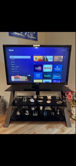 SONY BRAVIA 46 INCH HDTV WITH ROKU INCLUDED! AND MODERN GLASS TV STAND