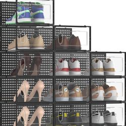 12 Pack Large Shoe Storage Box Organizer for Closet, Versatile Clear Plastic Stackable Sneaker Shoe Rack Containers Bins Holders