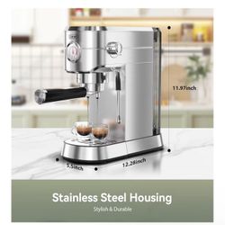Espresso and Coffee Makers, Professional 20 Bar Espresso Maker with Milk Frother, Stainless Steel Expresso Coffee Machines for Home, Compact Cappuccin
