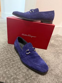 Salvatore Ferragamo Blue Suede Loafers Men Size 10 and a half