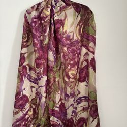 Talbots 100% Silk Rectangle Scarf Wrap Shawl Purple Green 18" x 69" Classic