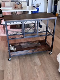 Rolling Bar Cart / Wine Rack – Like New