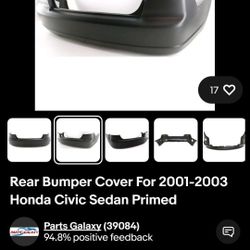 2001-2003 Honda Civic Rear Bumper Black