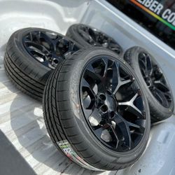 22X9 New Black Rims And Tires 33 1250 22