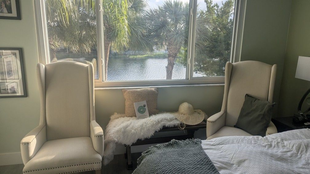 Living Room Chair Two (2) Wingback Chair Spectacular Pair of Beige Classic Wingback Armchair – Beige Upholstery-OPORTUNITY BOTH FOR ONLY $400 very cle