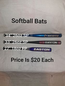 3 Softball Bats Of Various Sizes (Price Is $20 Each)