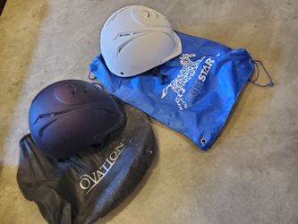 Lot of 2 lightly used Ovation Childtens Horse Riding Helmets and Bags
