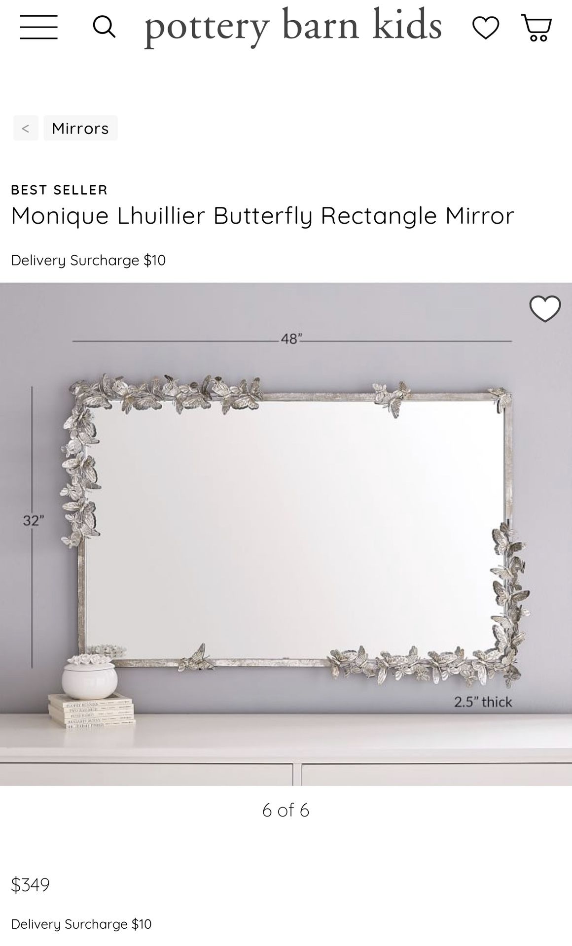 Pottery Barn Kids Gold Leaf Butterfly Mirror