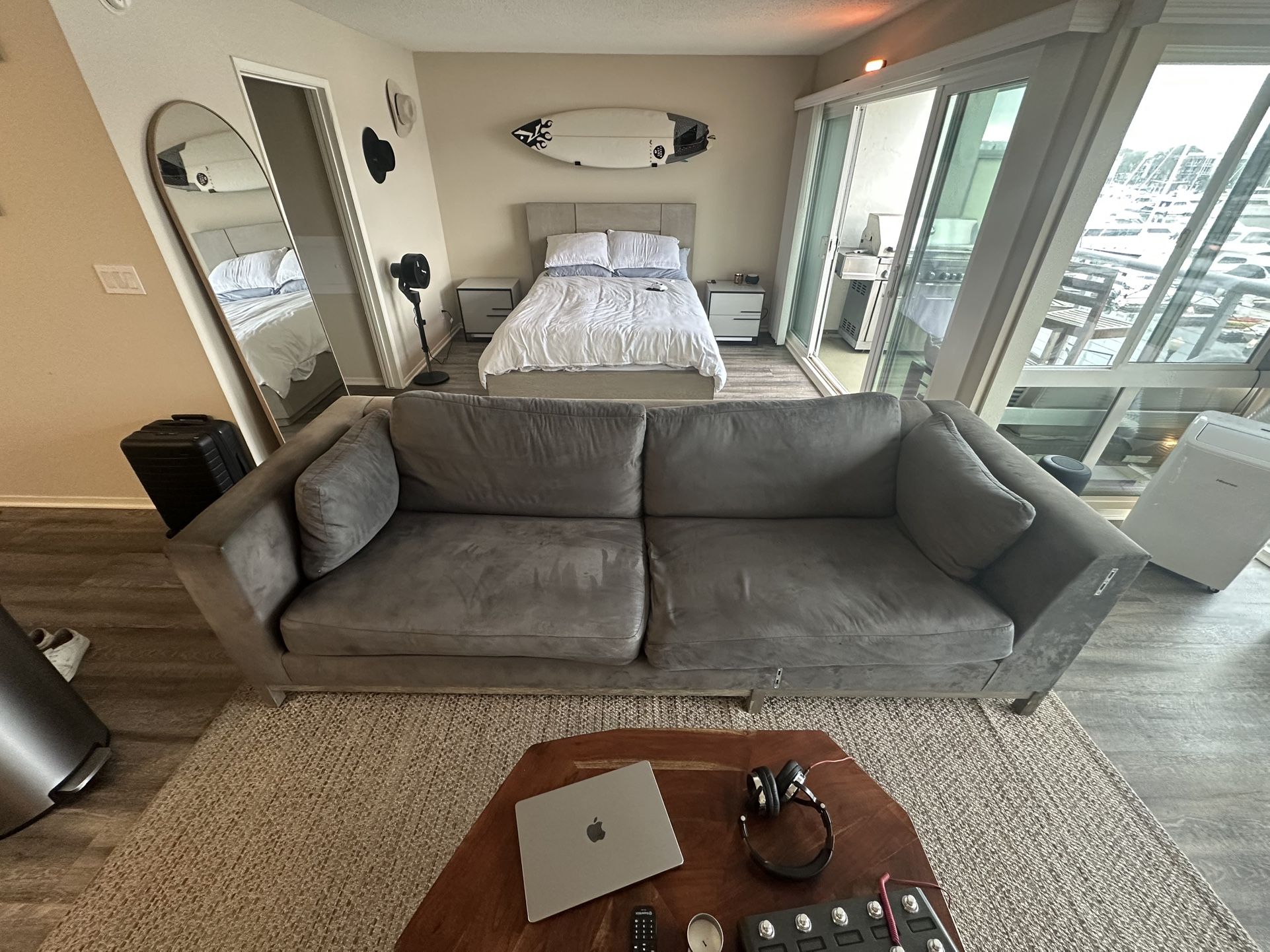 9ft Down Feather Suede Sofa with Matching Ottoman