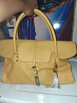 Yellow Leather Handbag with Gold Hardware