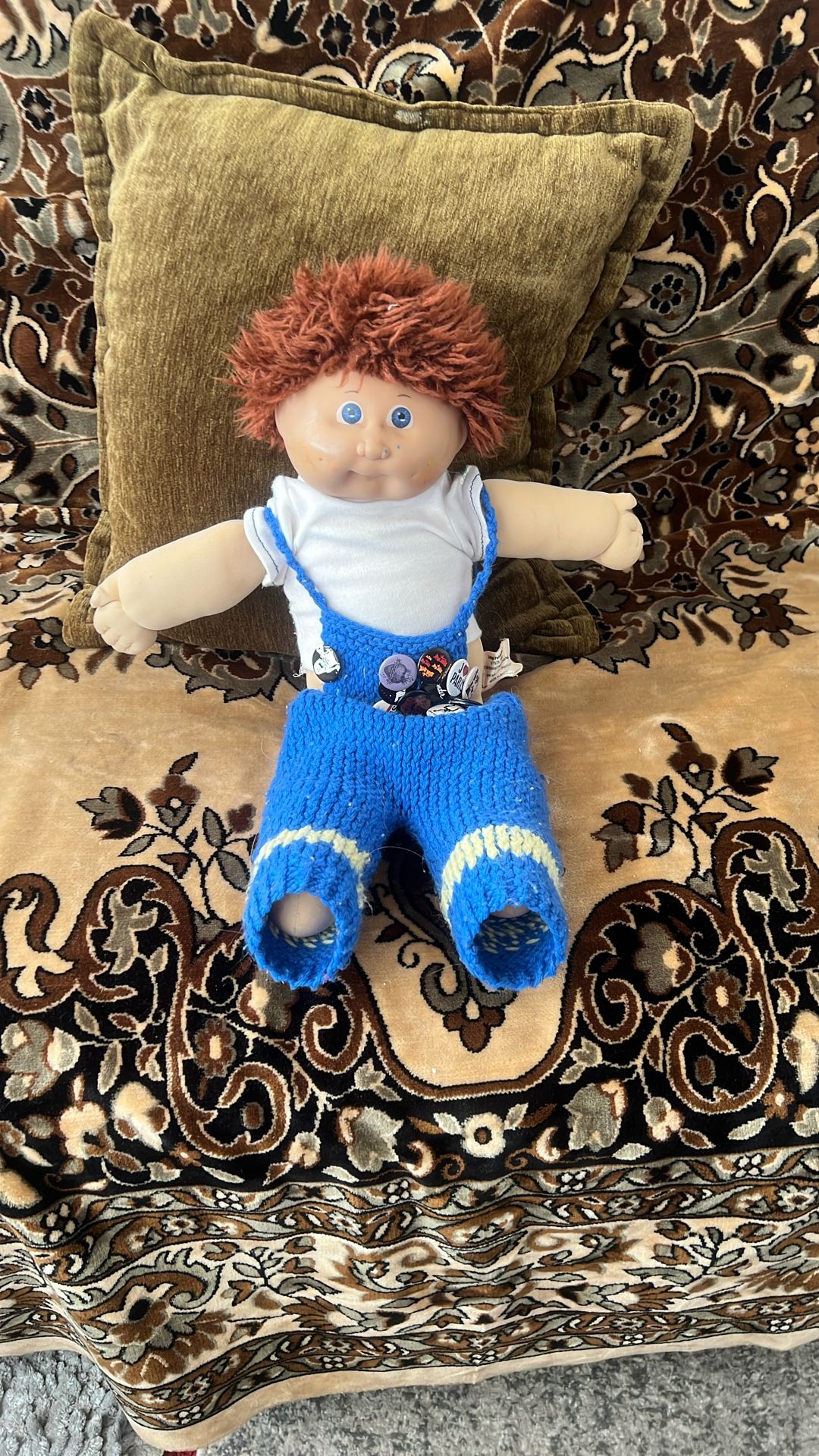 Vintage Cabbage Patch, Doll With Red Hair, Blue Eyes And Crocheted Overalls 1978, 1984