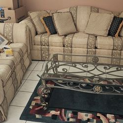 Two Like New Sofás With Three Metal and Glass Tables $400.00 Firm!