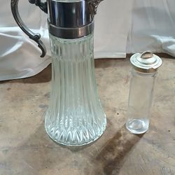 Antique Heavy Unique Crystal and Silver Pitcher w/hinged Lid Excellent Condition