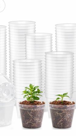 BTPLASTIK 200 Pack 2.5 Inch Clear Nursery Pots with Drainage Hole, Transparent Seed Starter Pots, Sturdy Plastic Plant Pot for Planting Seedlings Vege