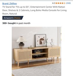 Brand: ZttRiee 4.2 TV Stand for TVs up to 65", ', Entertainment Center With Rattan Door, Shelves & 2 Cabinets, Long Boho Media Console for Living Room