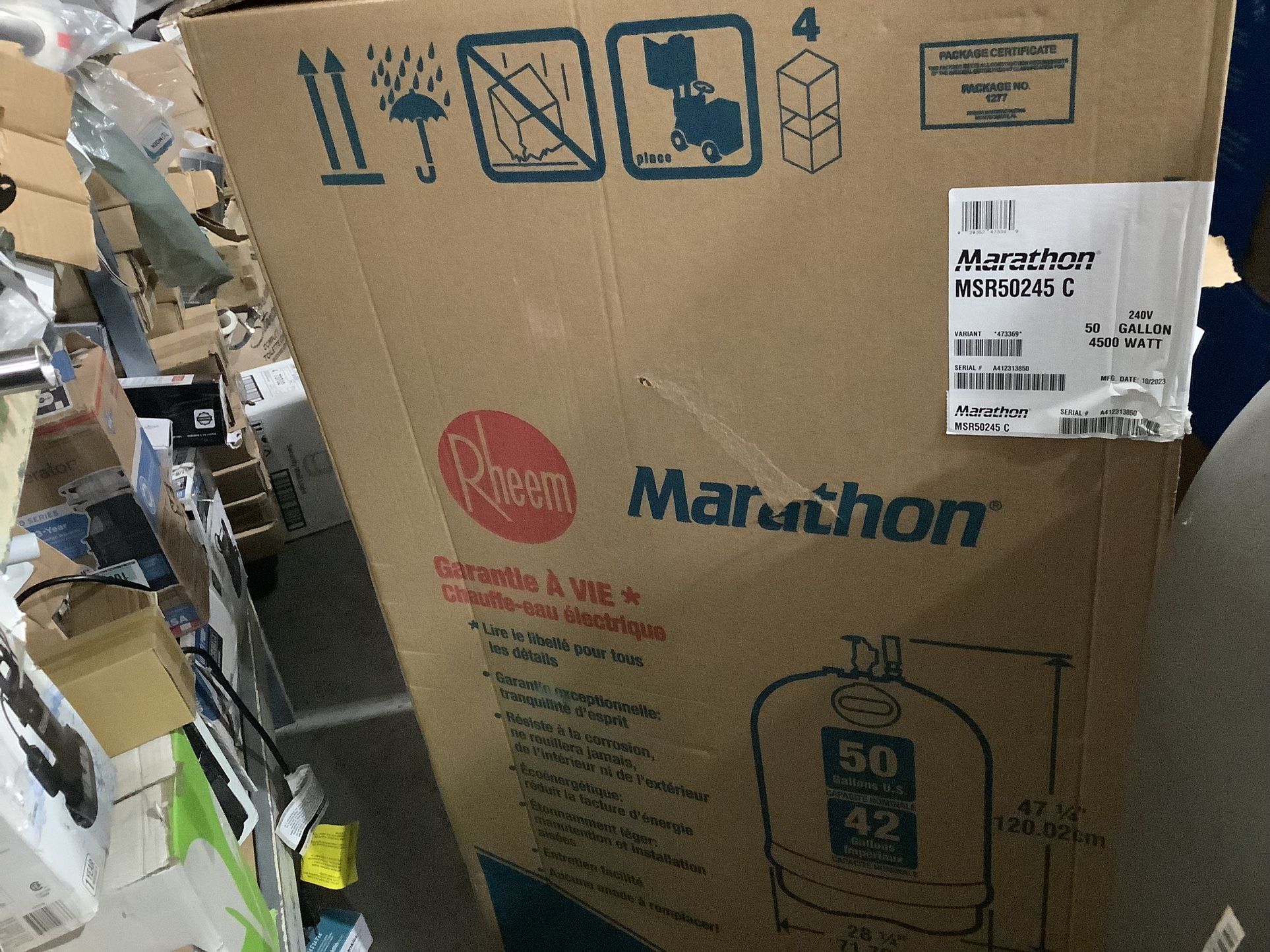 Rheem Marathon 50 gal. Short 4500/4500-Watt Elements Non Metallic Lifetime Electric Tank Water Heater