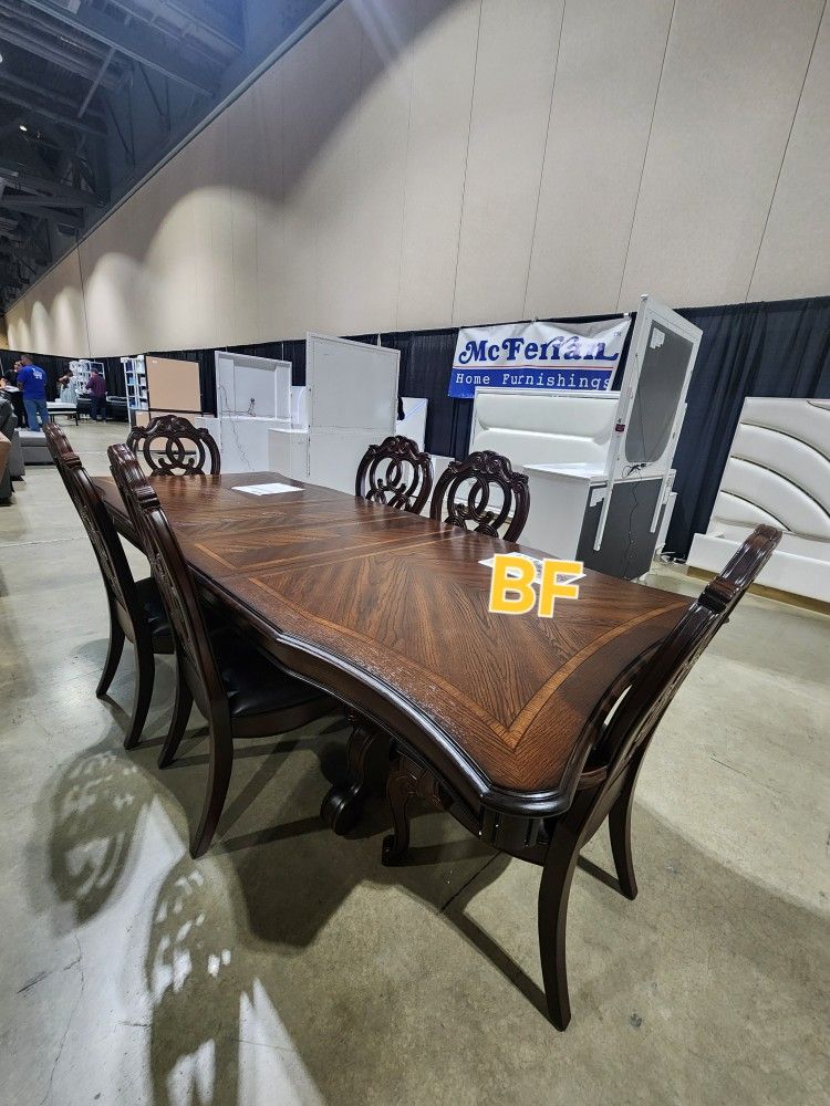 Dining Set 7 Pc Brown Cherry Finish. Espresso Leatherette. New Especial Price