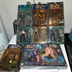 Buffy The Vampire And Angel Figures Oz Faith Giles Cordelia Willow And Board Game All New In plastic 