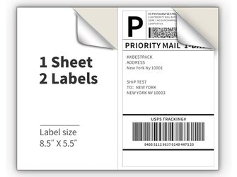Shipping Labels, 2 Per Sheet Shipping Labels,