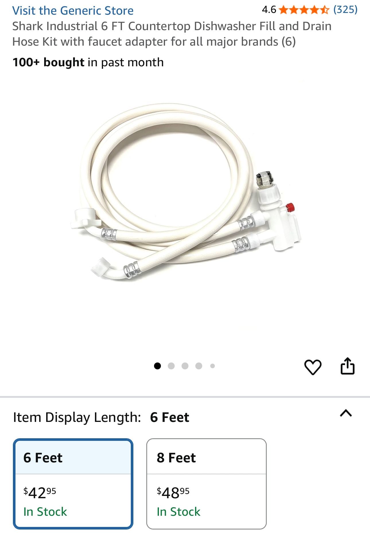 Shark Industrial 6 FT Countertop Dishwasher Fill and Drain Hose Kit