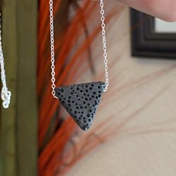 Black Lava Rock S925 Silver Necklace 45cm