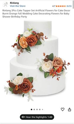 Rinlong artificial flower cake topper set burnt orange fall colors