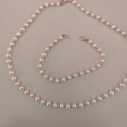 Pearl, Necklace And Bracelet Two Studs Earrings 
