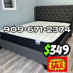 Full Gray Wingback Button Tufted Bed w. Orthopedic Mattress Included 