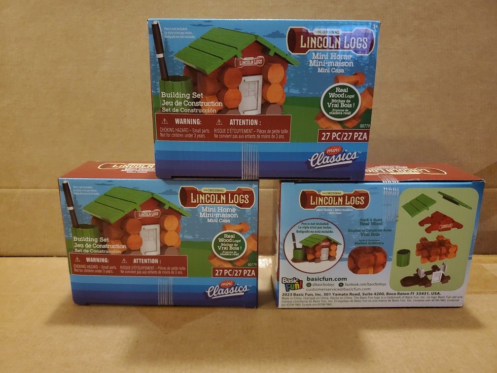 3 Lincoln Logs Mini Home 27 PC Building Sets Mini Classics The Original New