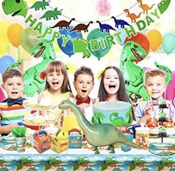 Party Penny Dinosaur Party Supplies - for Boys and Girls - JURASSIC Fun for 12 Kids! Dinosaur Party Decorations, Foil Balloons, Birthday Cupcake Top